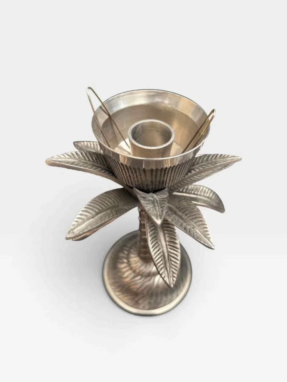 Palm Tree Design Candle Holder With Frosted Glass Shade - Made In India - Decora